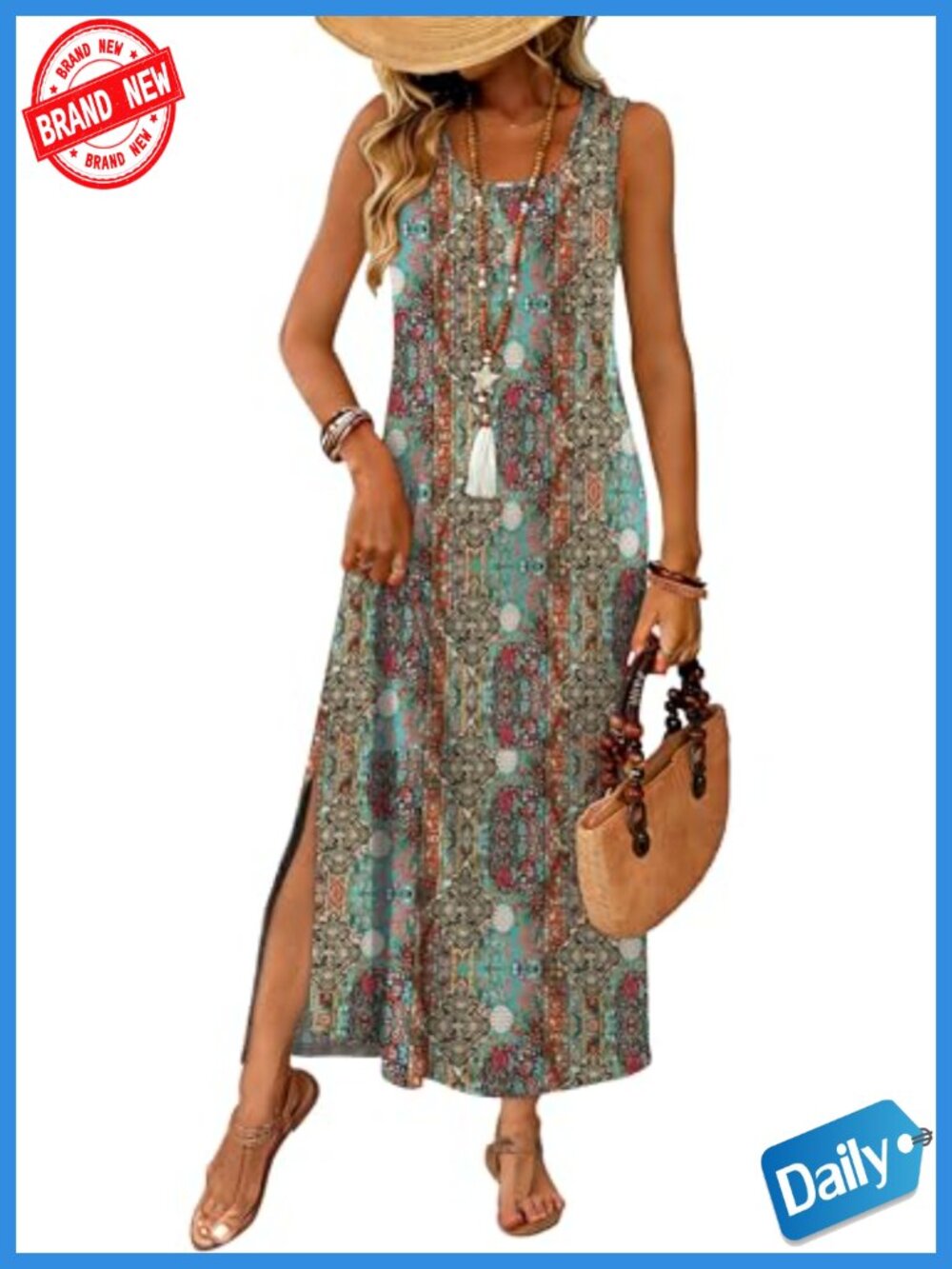 Sleeveless Maxi Dress with Pockets Boho Summer Vacation Sundress